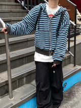 No.0656 ストライプワッフルフードZIP-UP(3color)