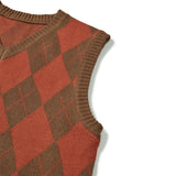 チェックニットベスト / Argyle & hound check knit vest orange