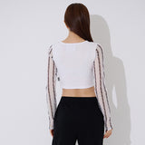 ライン ブラックホール メッシュ クロップ Tシャツ / TOP(9369) Line Black Hole Mesh Crop Tee