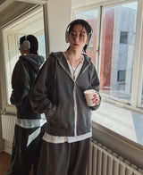 ニットピグメントフードジップアップ / Kint pigment hood zip-up (3 color)