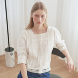 [LINE] Lace Mixed Square Blouse (6696312275062)