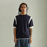 ショルダーコントラスト ハーフスリーブニット/SHOULDER CONTRAST HALF SLEEVE KNIT (NAVY)