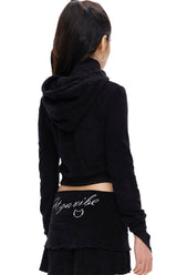 テリークロップジップアップフーディー/[IHD003-1] TERRY CROP HOOD ZIP UP BLACK