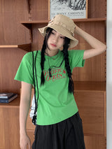 Persific Y2K Lettering Semi-Crop Short-Sleeved T-shirt