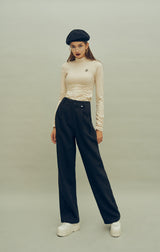 ポイントラベルWタックワイドパンツ / HIDE Raising Pintuck Pants (Black) (4606117806198)