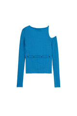 ツーウェイリブドアシメトリックニットトップ / TWO WAY RIBBED ASYMMETRIC KNIT TOP (MARINE BLUE)