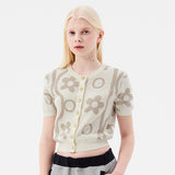 チェリージャカードパターンショートスリーブカーディガン / CHERRY JACQUARD PATTERN SHORT SLEEVE CARDIGAN [IVORY]