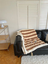 Retro stripe microfiber lamb fleece blanket - 100x150cm - Brown