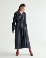 V-NECK CREASE SHIRRING ONEPIECE - DARK GRAY (6635995660406)
