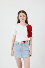 スリットリボンハーフスリーブTシャツ / Slit Ribbon Half-Sleeve T-shirt Red
