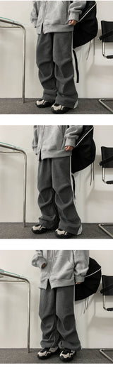 【フリース】ロタライントラックシャーリングプリーツバンドウエストパンツ