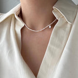 淡水パールイノセントデイリーシンプルレイヤードネックレス/dio Silver 925 Fresh Water Pearl Necklace Innocent Daily Simple Layered Necklace