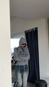 First Angora Letterang Hooded Knit