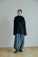 ウールフードコート/unisex wool hood coat black