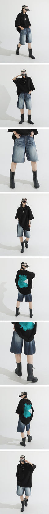 Grayish Washing Skater Half Pants