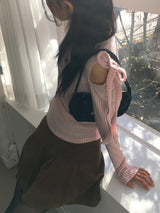ノンデ年末風リボンスリットリブ長袖Tシャツ
