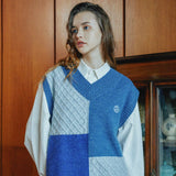 カラーブロックウールニットベスト / Tone on tone color block wool knit vest
