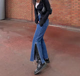 ワイドフィットスリットミディアムブルーデニムパンツ/WIDE FIT SLIT MEDIUM BLUE DENIM PANTS [16634]