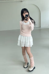 バレエコアUネックリボンチョーカースリムTシャツ / Ballet Core U-neck Ribbon Choker Slim T-shirt