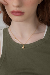 ハートクローバーペンダントサージカルチェーンネックレス/Heart clover pendant surgical chain necklace