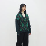 バルキーブラシアンドアーガイルカーディガン/Bulky Brush and Argyle Cardigan_3color