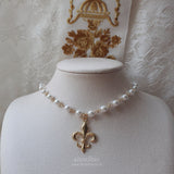 Fleur De Lis Pearl Choker Necklace  - Gold
