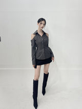 1028. Cargo stiletto long boots heel (2color)