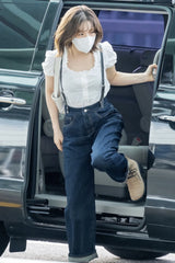 ハイウエストディープブルーワイドフィットサスペンダーデニムパンツ/RED VELVER WENDY WORN HIGH WAIST DEEP BLUE WIDE FIT SUSPENDER DENIM PANTS [16636]