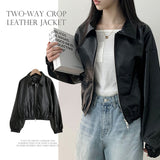 AMU, two-way loose fit leather jacket