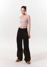 smooth off shoulder top - pink stripe