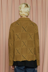 BUTTON ARGYLE KNIT JACKET / OLIVE