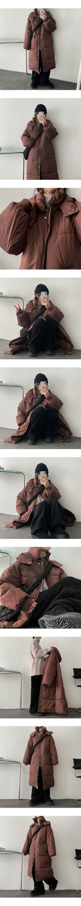 Lit hooded long padded coat