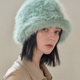 VA Square Longlabel Twotone Eco Fur Bucket Hat / Green