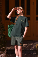 テニスボールクルーネックダークグリーンユニセックスTシャツ / Tennis ball crew neck dark green Unisex T-shirt