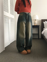 ダットンサイドピンタックウォッシュワイドデニムパンツ