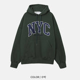 NYC レタリングルーズフィットフーディー