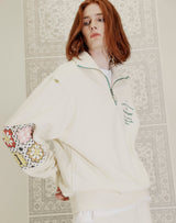 グラニースクエアハーフジップアップスウェット/GRANNY SQUARE HALF ZIP UP SWEATSHIRT CREAM