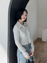 オルモストリブカラークロップジップアップ/Ulmost Rib Collar Crop Zip Up (4color)