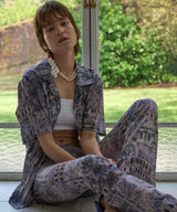 PRINTED FITTED PANTS (BLUE)