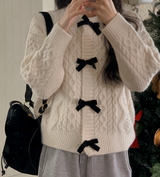 Velvet Ribbon Cable Knit Cardigan (3color)