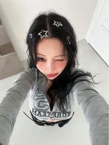 Star cropped mini hoodie zip-up