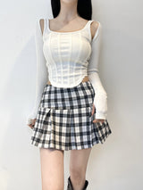 775. Sugar check black pleats mini sk (2color)