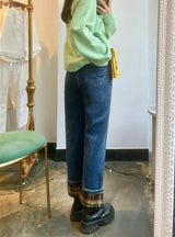 ワイドフィットロールアップチェックデニムパンツ/WIDE FIT ROLL-UP CHECK DENIM PANTS [6882]