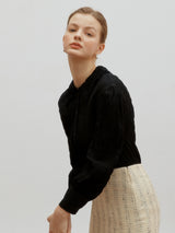 Double collar wrinkle blouse - Black (6682214793334)