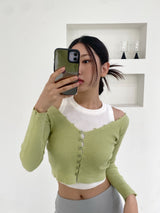 イエロービーントップカーディガンツーピース/yellow bean top cardigan two-piece