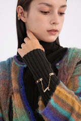 ニッティングウィズドロップチェーンバングルブレスレット/Knitting with drop chain bangle bracelet (Gold)
