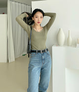 UネックリブドTシャツ / U Neck Ribbed T-shirt (4color)