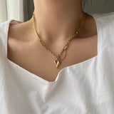 ハートユニークボールドチェーン2WAYハンドメイドネックレス / hun Heart Unique Bold Chain Two Way Handmade Necklace