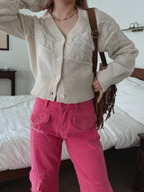 ブロック ニット カーディガン / Block knit cardigan (3color)