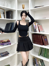 775. Sugar check black pleats mini sk (2color)